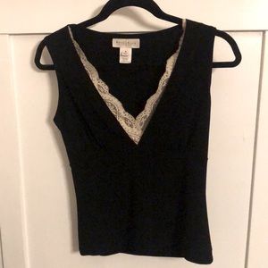 WHBM Dressy Sleeveless Tank Top / Black with Ivory Lace / Size Medium